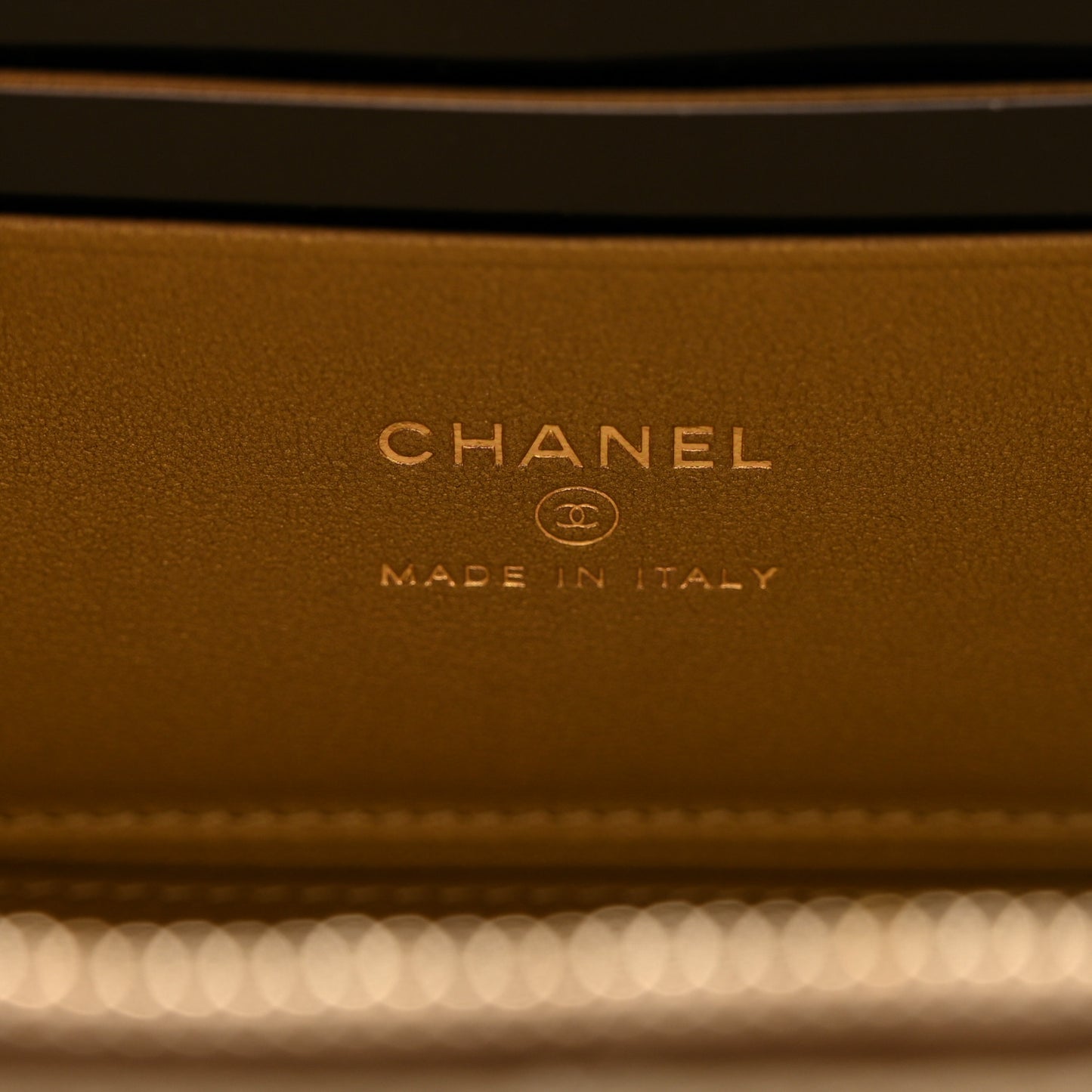 Metallic Lambskin Quilted Small CC Dynasty Vanity Case With Chain Gold