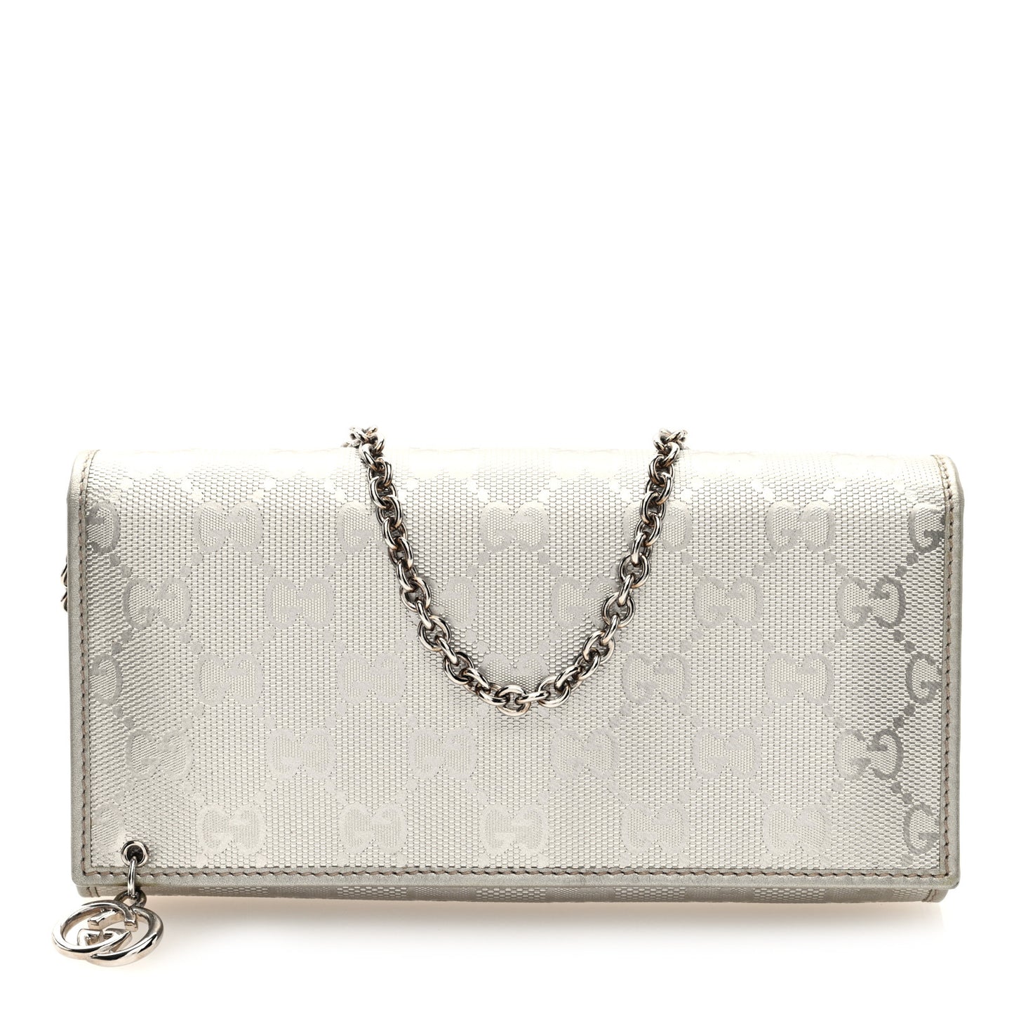 Imprime Monogram GG Pierce Chain Clutch Wallet Silver