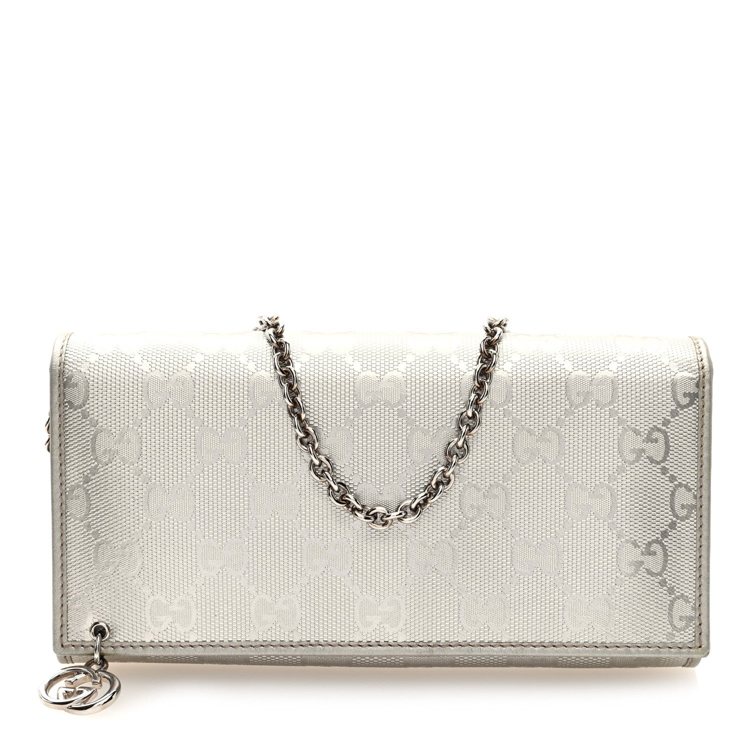 Gucci Imprime Monogram GG Pierce Chain Clutch Wallet Silver 1 of 10