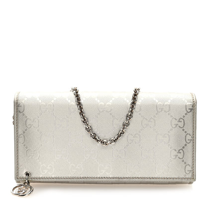 Gucci Imprime Monogram GG Pierce Chain Clutch Wallet Silver 1 of 10