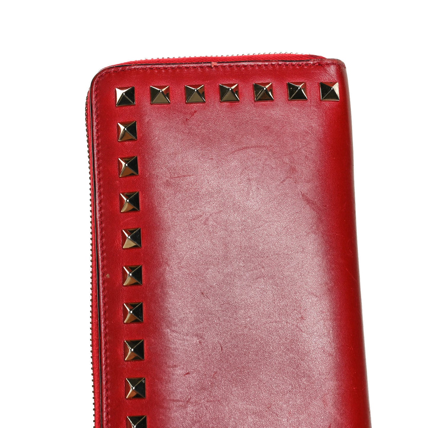 Calfskin Rockstud Zip Around Wallet Rosso Valentino