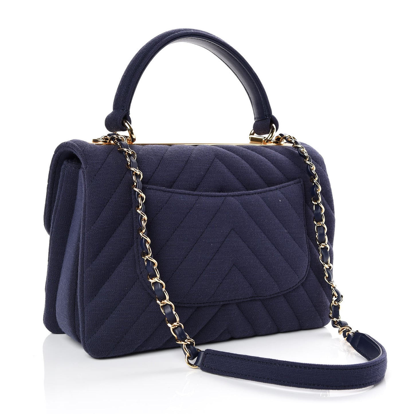 Jersey Chevron Quilted Small Trendy CC Dual Handle Flap Bag Navy Blue