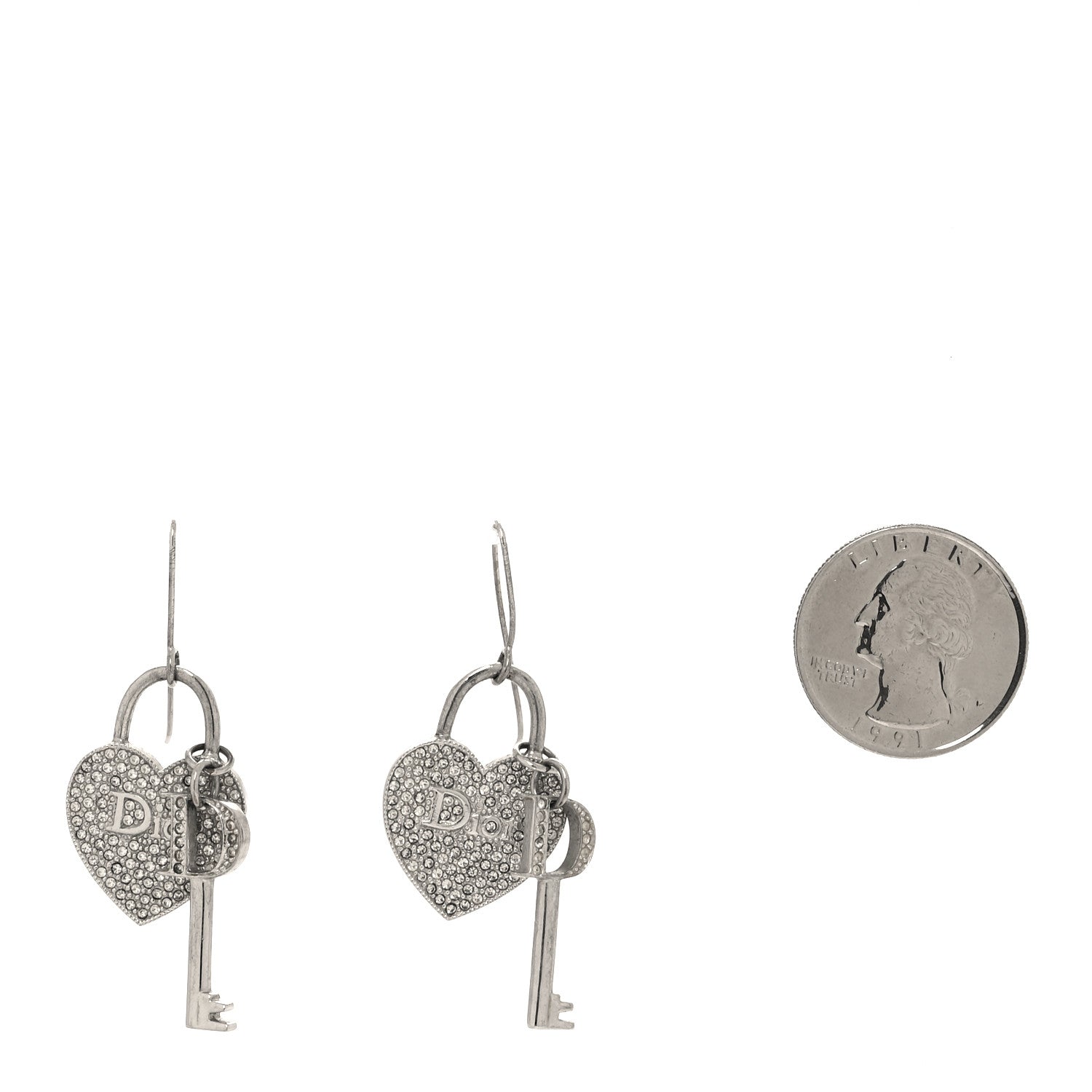 Christian Dior Crystal Trotter Romantique Heart Lock Earrings Silver 2 of 6