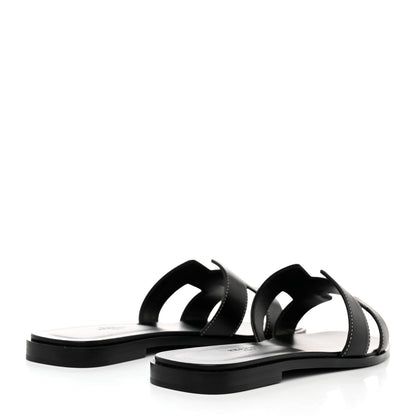 Hermes Box Calfskin Oran Sandals 37.5 Black 4 of 9