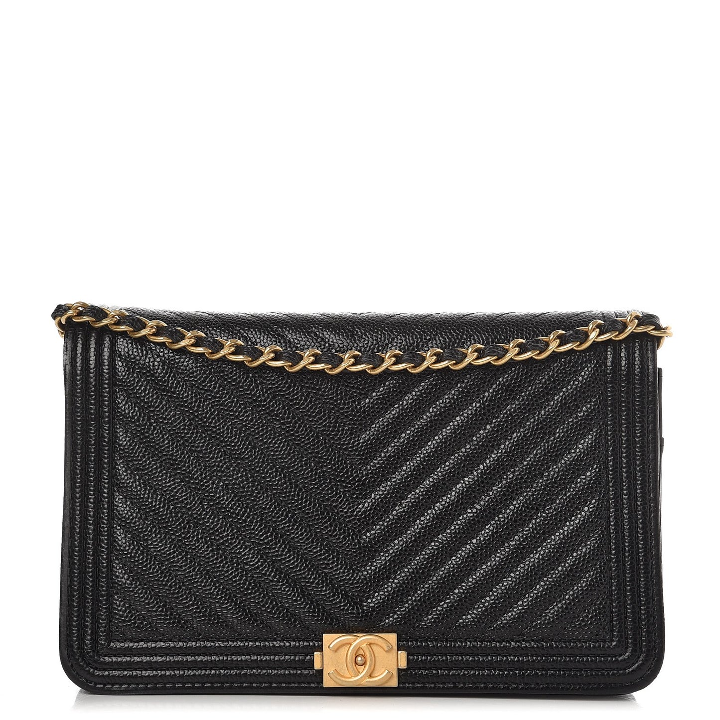 Caviar Chevron Quilted Boy Wallet On Chain WOC Black