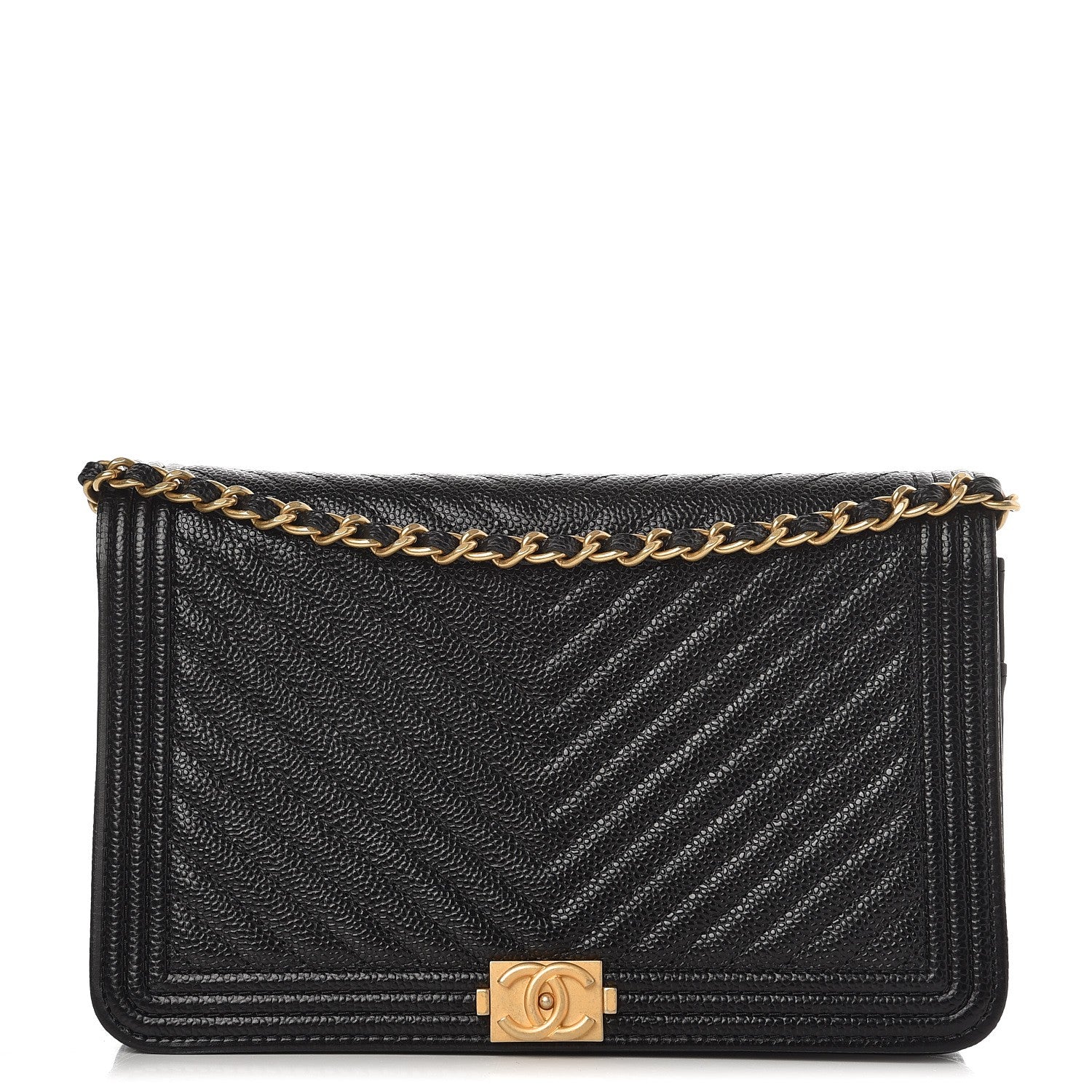 Chanel Caviar Chevron Quilted Boy Wallet On Chain WOC Black 1 of 9