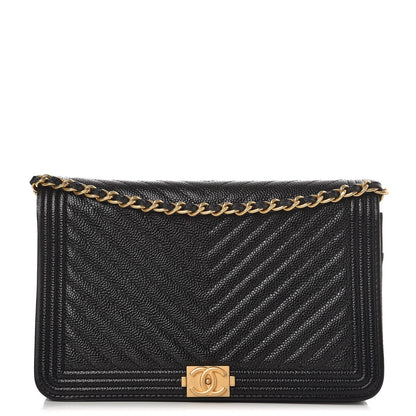 Chanel Caviar Chevron Quilted Boy Wallet On Chain WOC Black 1 of 9