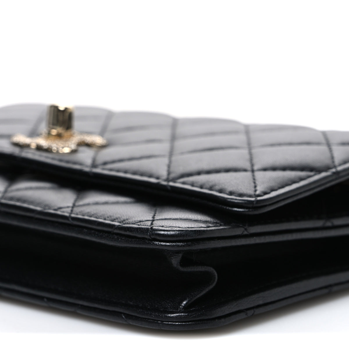 Lambskin Crystal Quilted Trendy CC Top Handle WOC Flap Bag Black