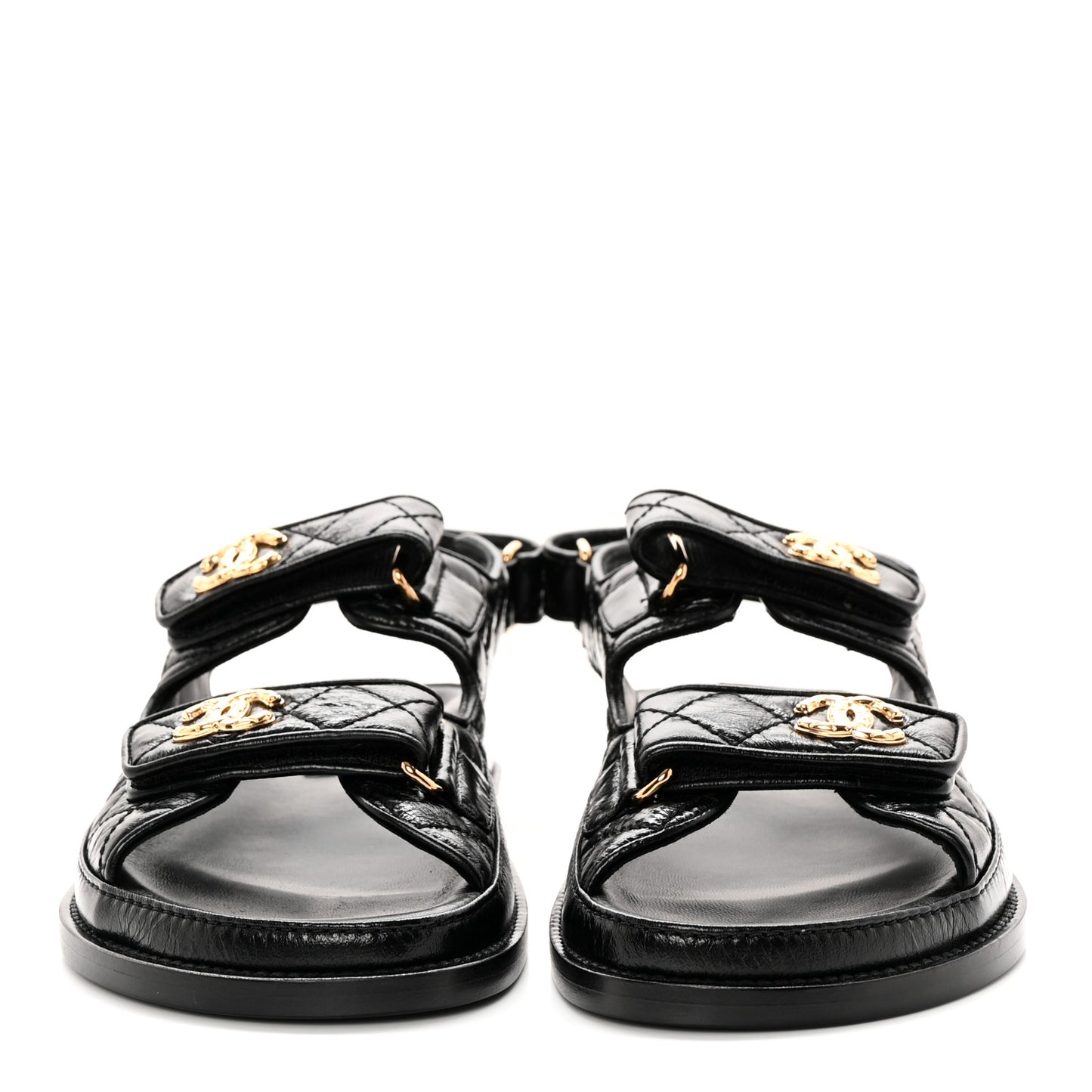 Shiny Calfskin Velcro Dad Sandals 37.5 Black