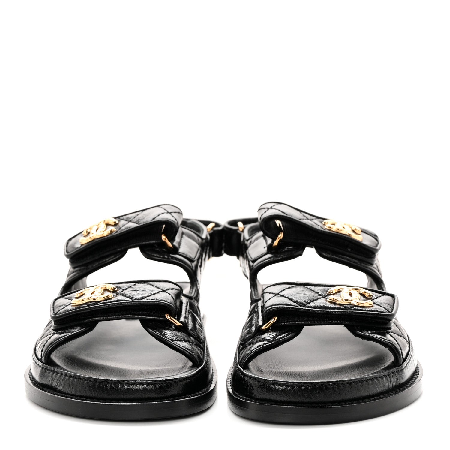 Chanel Shiny Calfskin Velcro Dad Sandals 37.5 Black 2 of 10