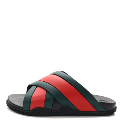 Gucci Rubber Web Mens Criss Cross Slide Sandals 9 Green Red 1 of 7