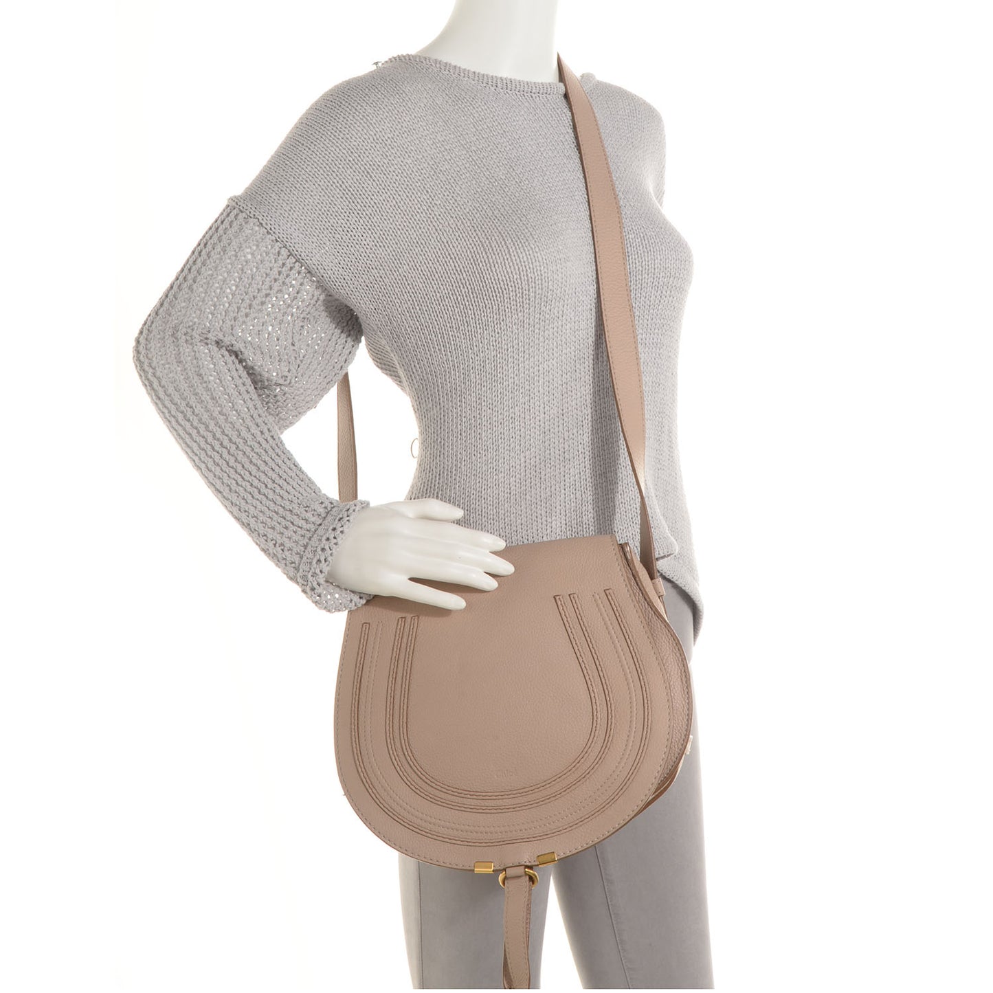 Grained Calfskin Medium Marcie Saddle Bag Nude