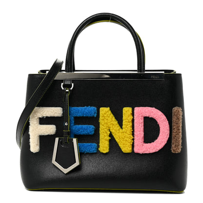 Fendi Vitello Elite Shearling Block Letter Petite 2Jours Tote Black 1 of 15