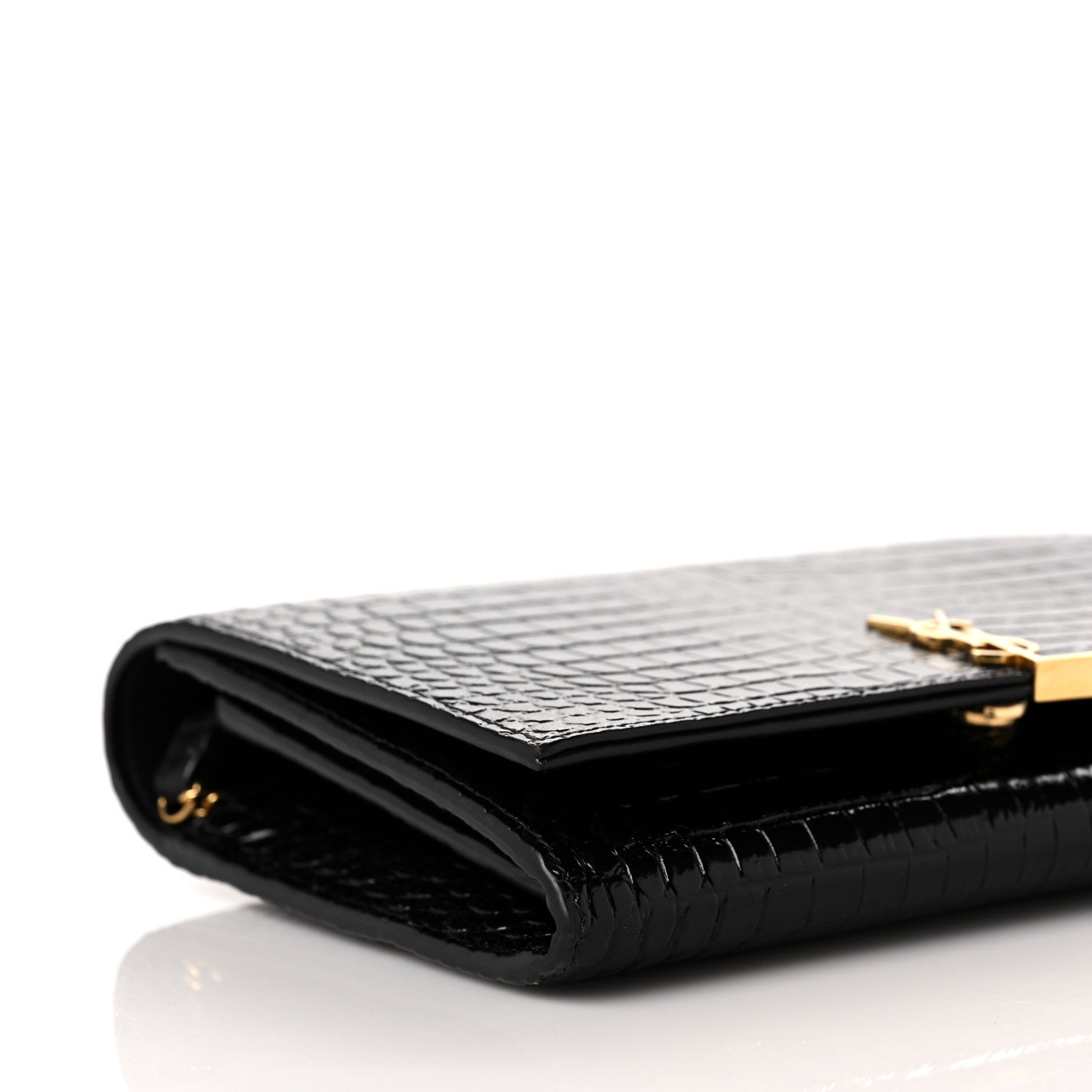 Saint Laurent Calfskin Crocodile Embossed Monogram Chain Wallet Black 7 of 8
