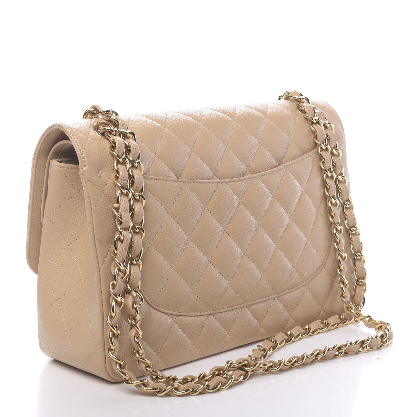 Caviar Quilted Jumbo Double Flap Beige Clair