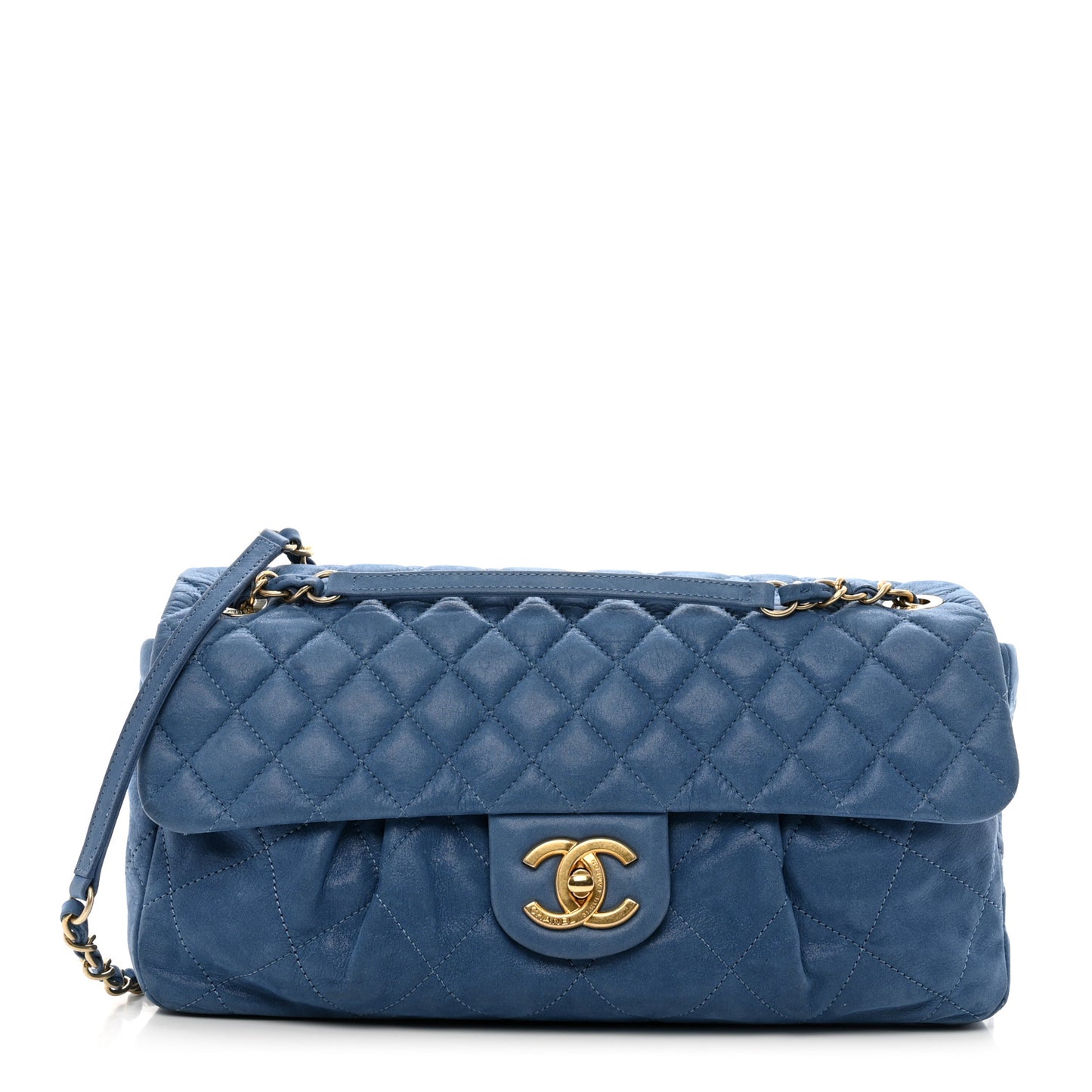Iridescent Calfskin Large Chic Quilt Flap Blue