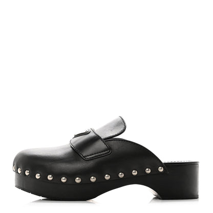 Prada Natural Calfskin Metal Triangle Logo 45mm Clogs 38 Black 1 of 12
