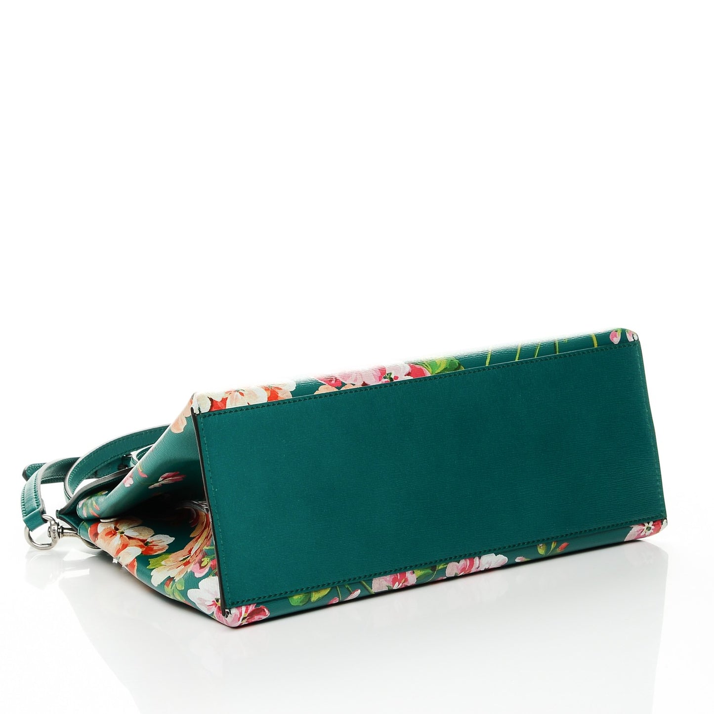 Shangai Calfskin Blooms Print Medium Bamboo Daily Top Handle Bag Clear Bright Emerald Multicolor