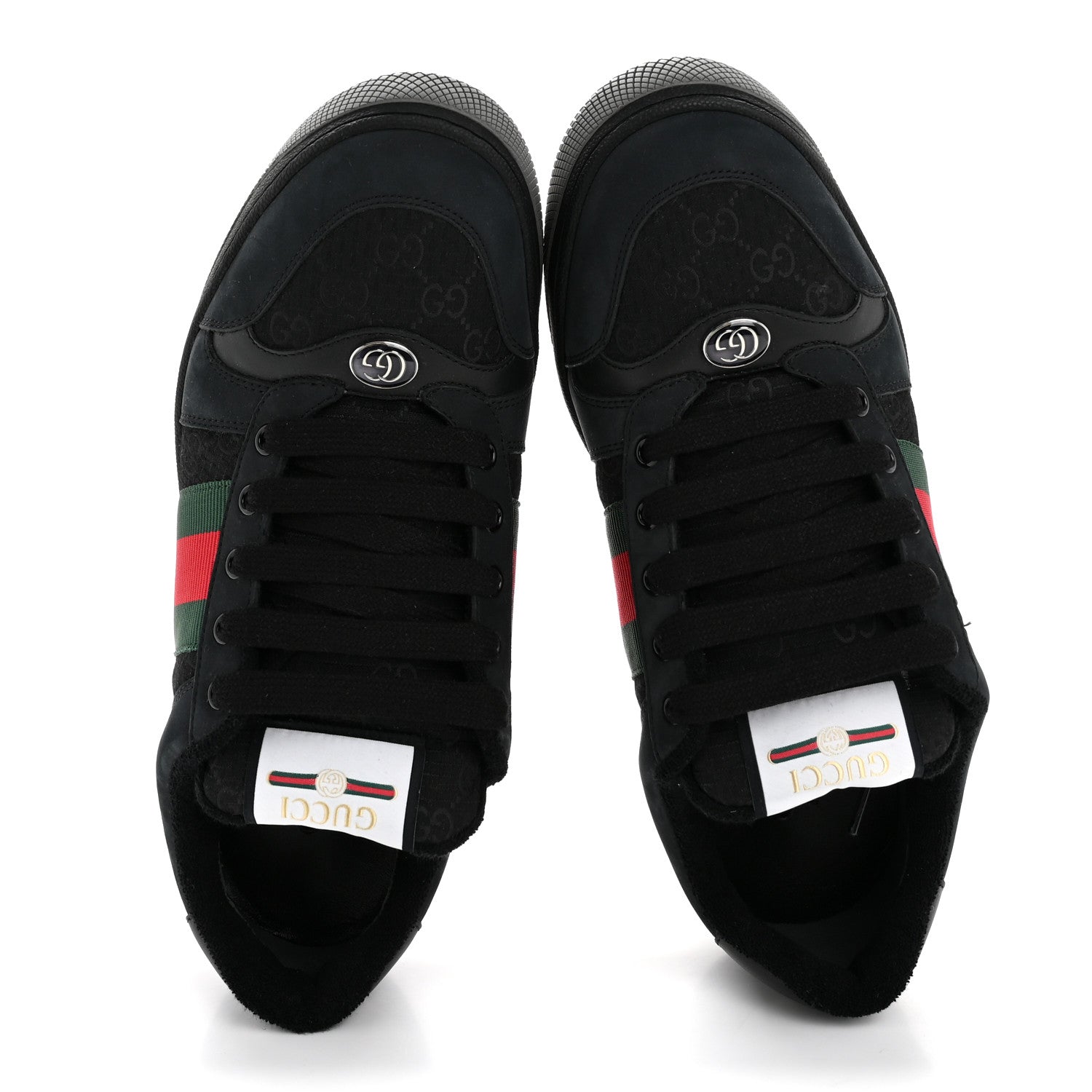 Gucci Calfskin Nylon GG Monogram Calfskin Web Mens Screener Sneakers 8.5 Black 2 of 10