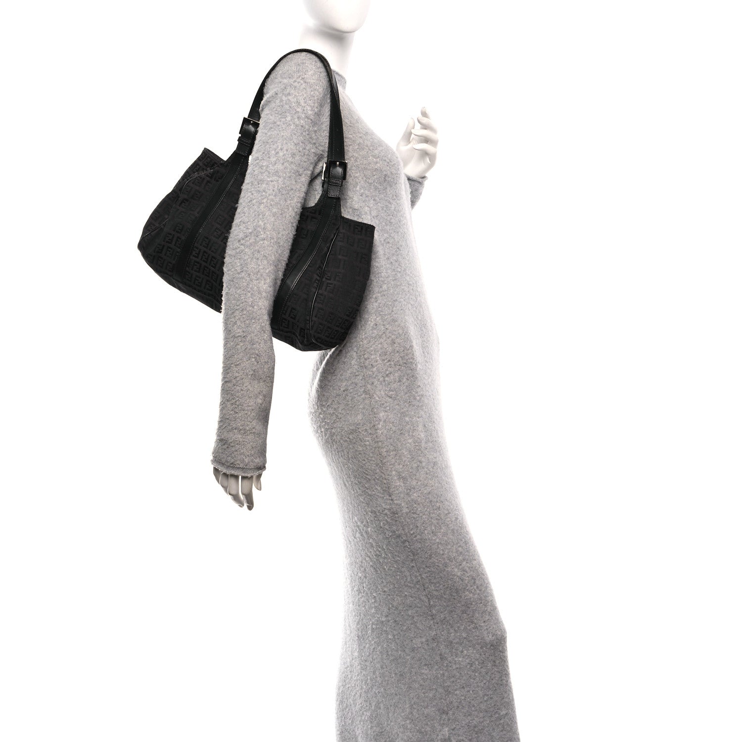 Fendi Zucchino Vitello Shoulder Bag Black Moro 2 of 12