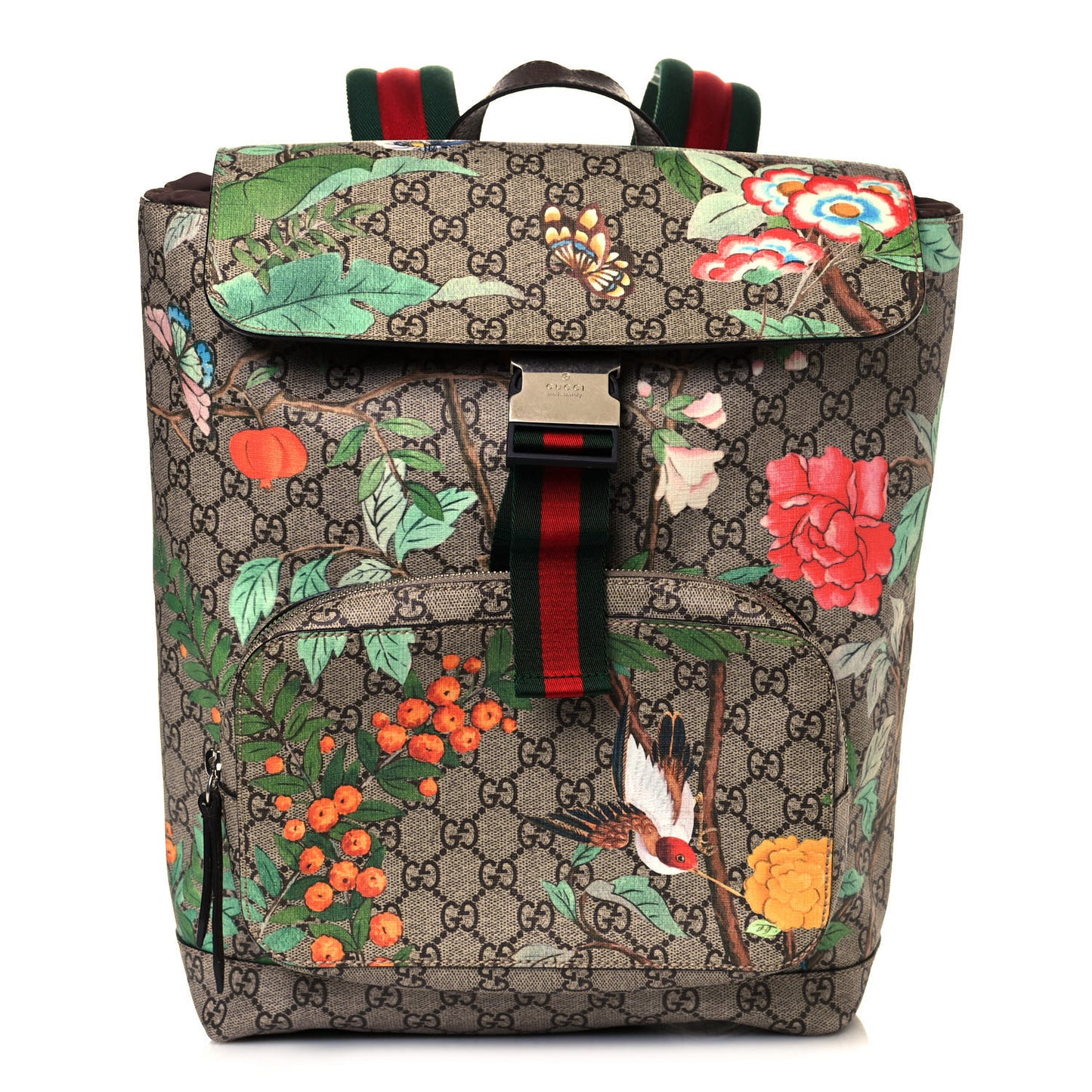 GG Supreme Monogram Tian Web Single Buckle Backpack Beige Multicolor New Acero