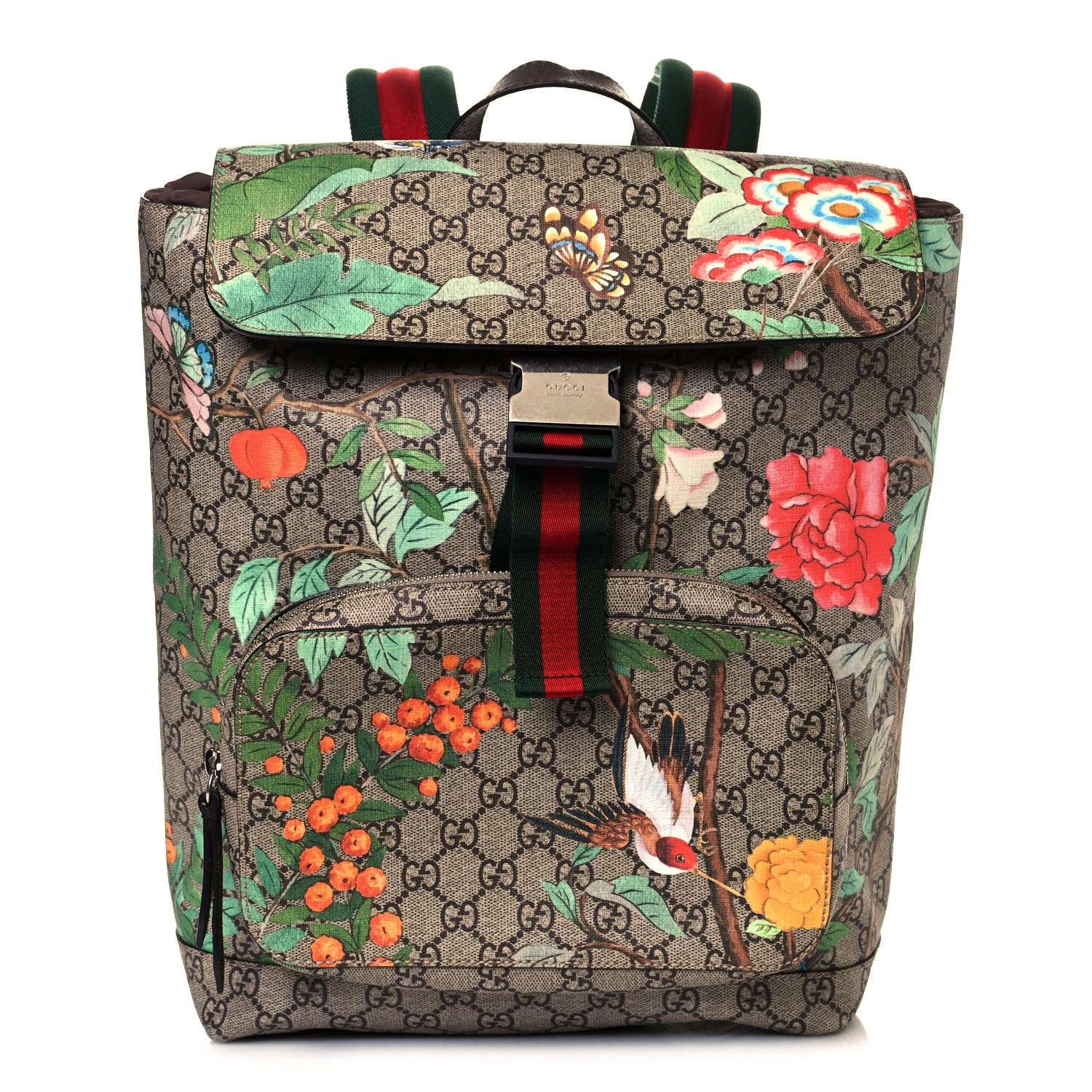 Gucci GG Supreme Monogram Tian Web Single Buckle Backpack Beige Multicolor New Acero 1 of 12