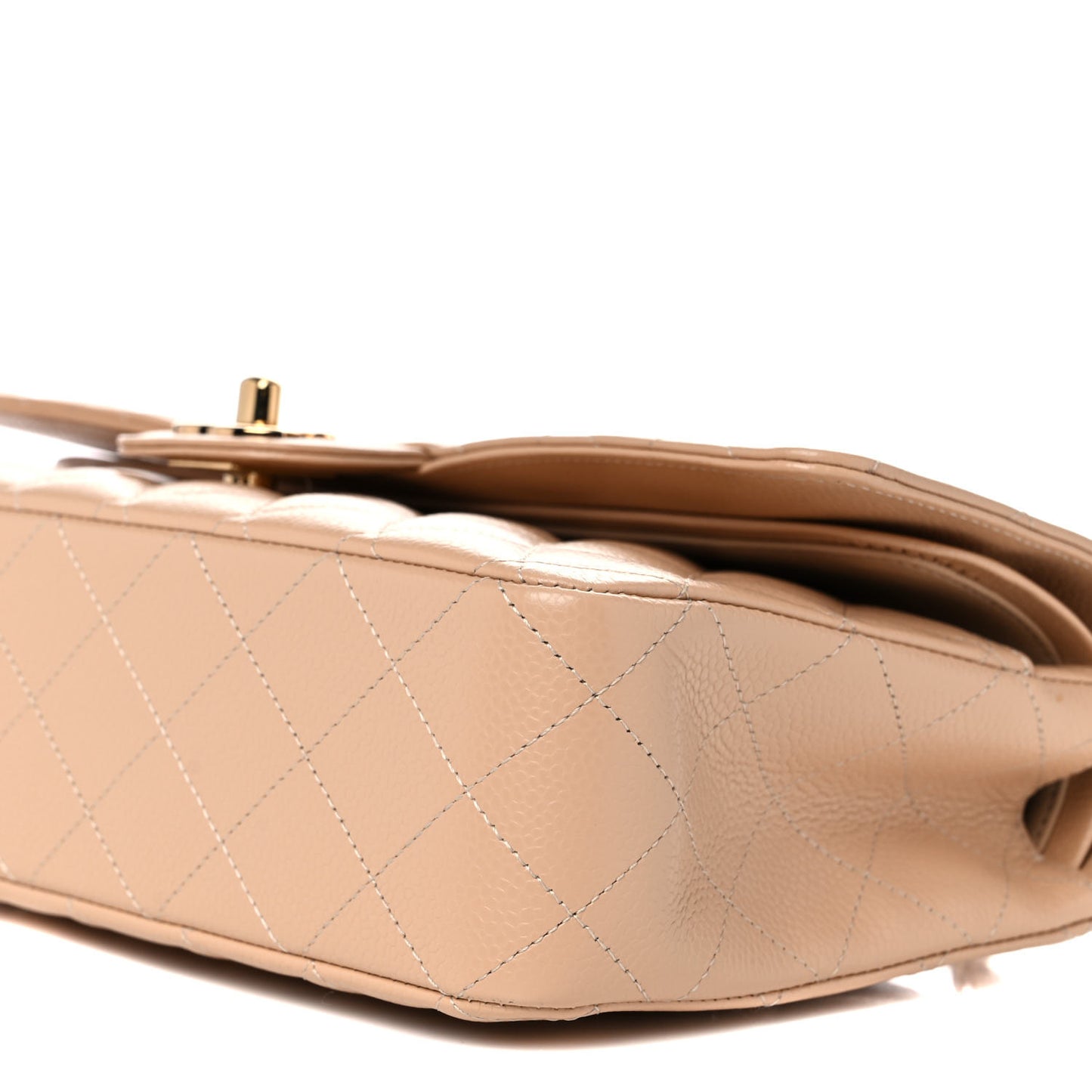Caviar Quilted Medium Double Flap Beige
