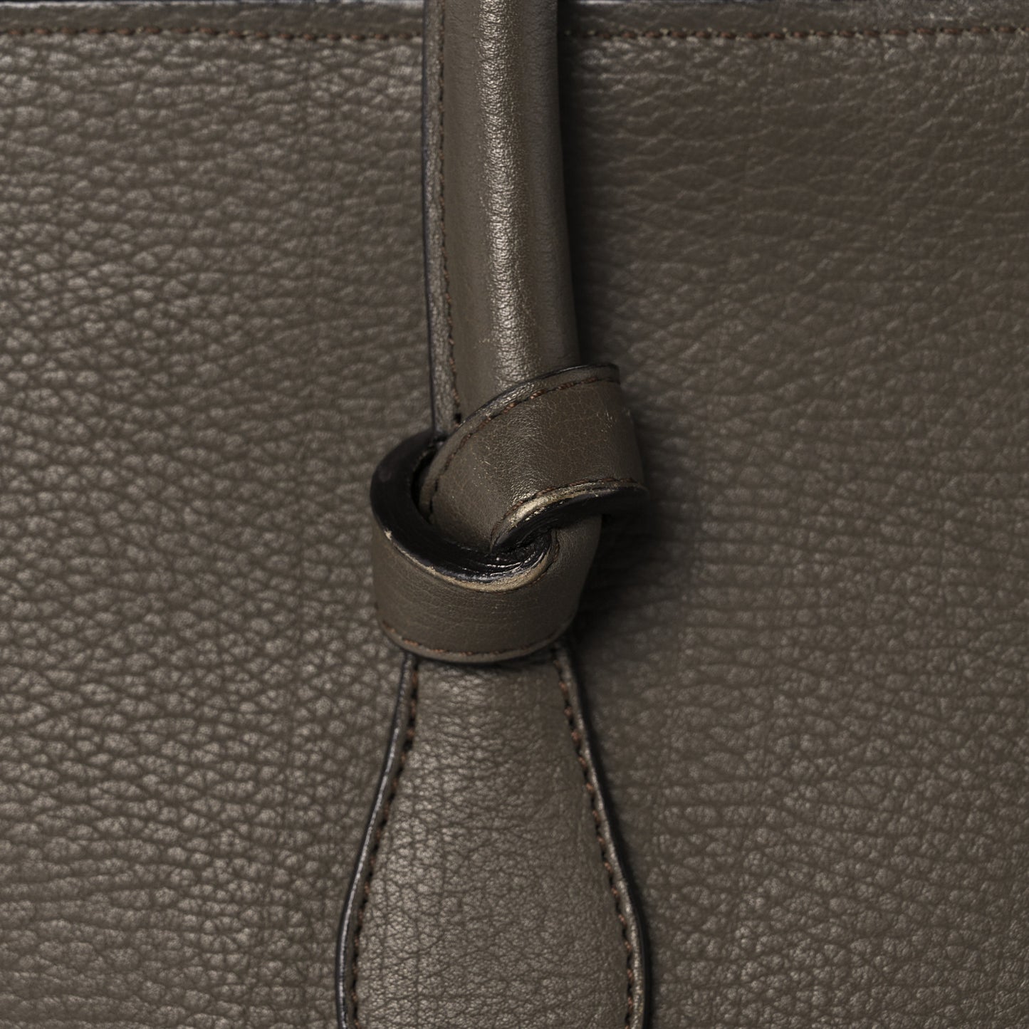 Crisped Calfskin Small Tie Knot Tote Dark Khaki