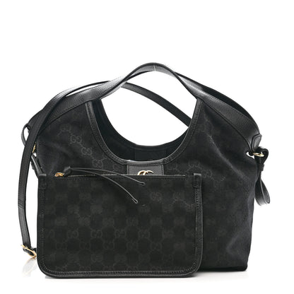 Gucci Denim GG Monogram Web Small Giglio Tote Black 2 of 9