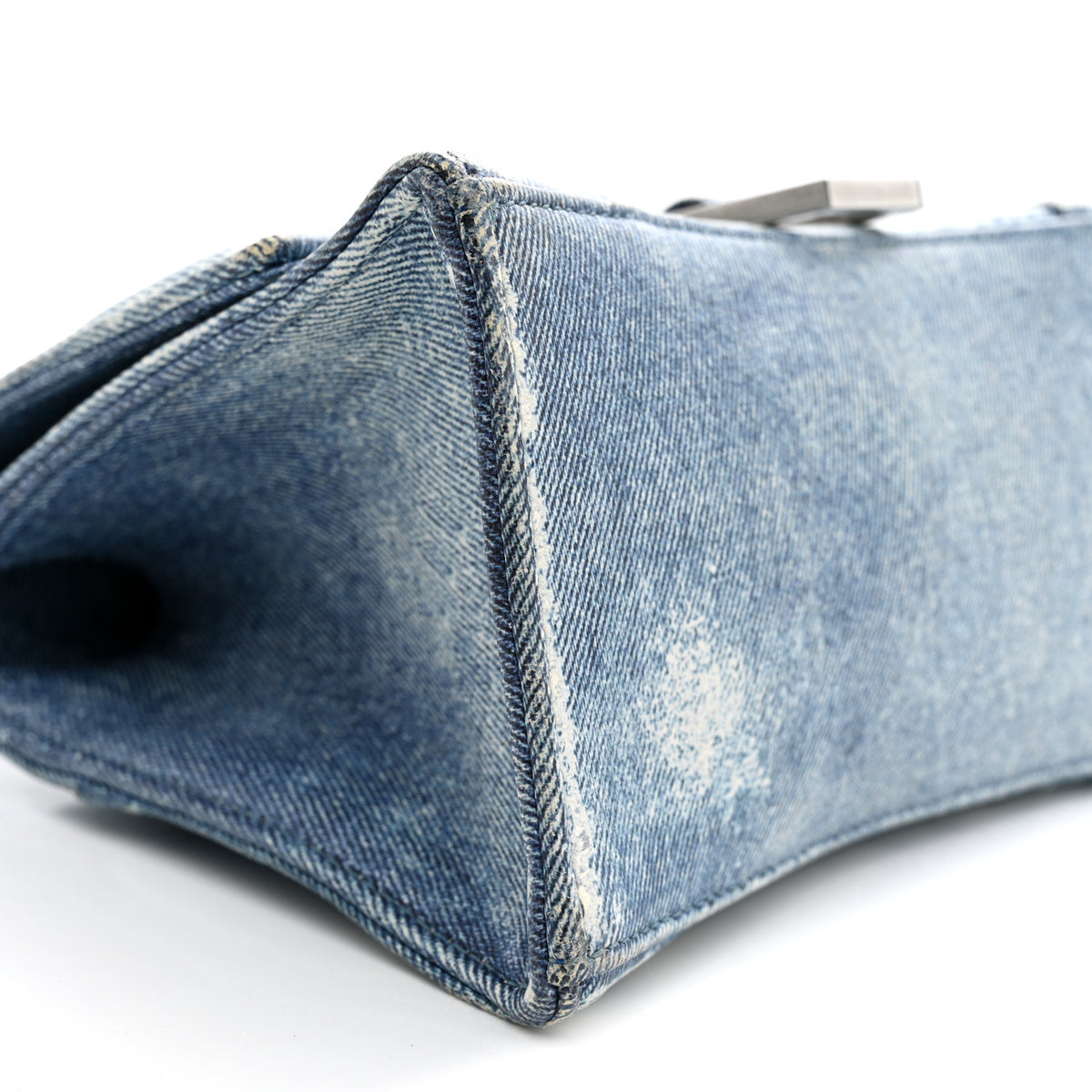 Nappa Denim Printed Small Hourglass Top Handle Bag Denim Blue