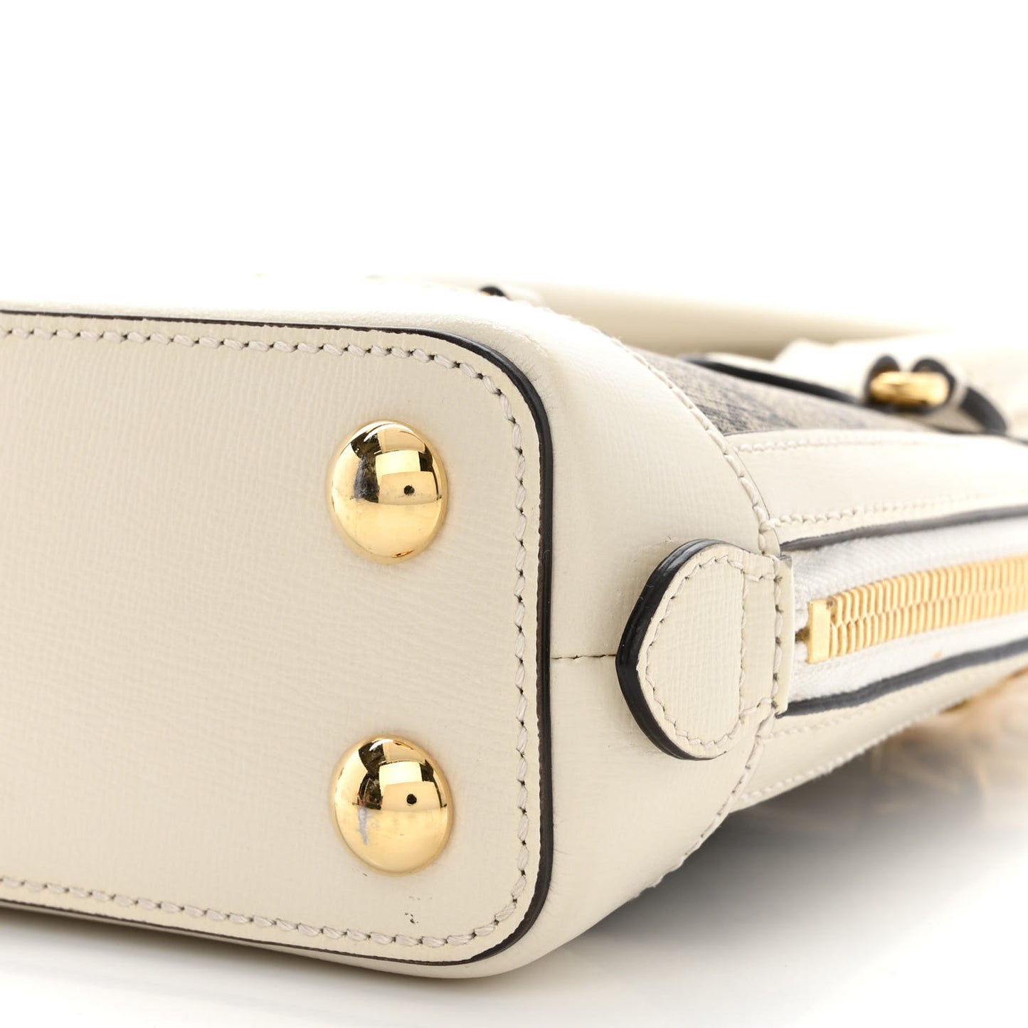 GG Supreme Monogram Azalea Calfskin Mini Horsebit 1955 Top Handle Bag Beige Ebony Mystic White