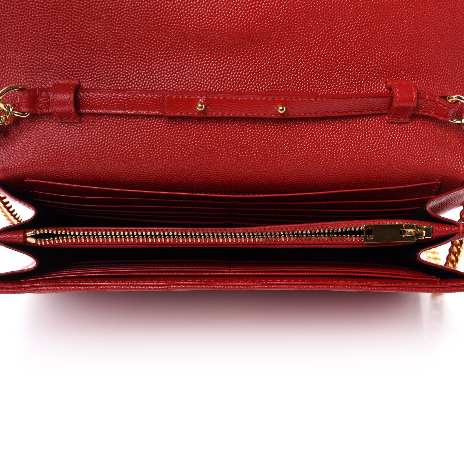 Saint Laurent Grain De Poudre Matelasse Chevron Monogram Chain Wallet Red 5 of 12