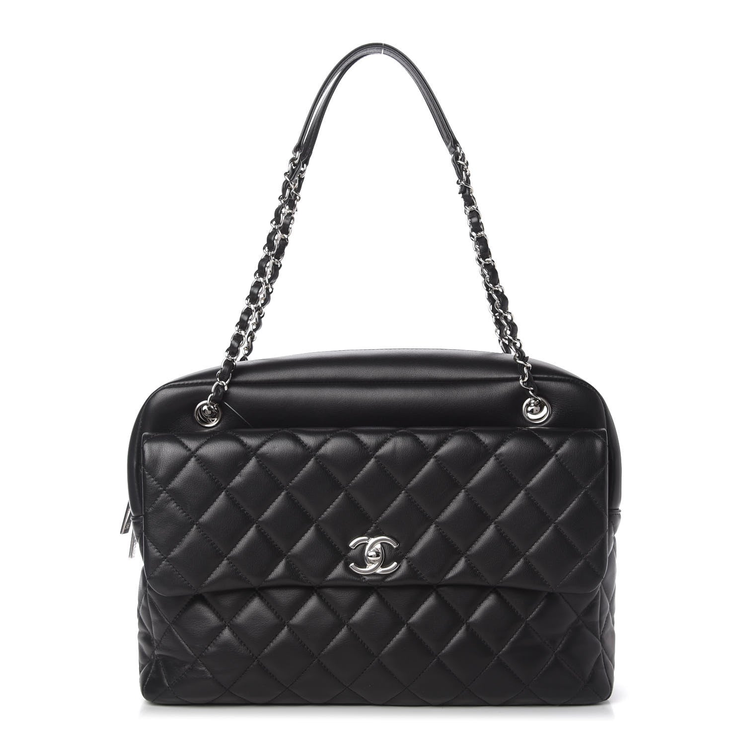 Chanel Lambskin Quilted Bowler Flap Shoulder Bag Black 1 of 14