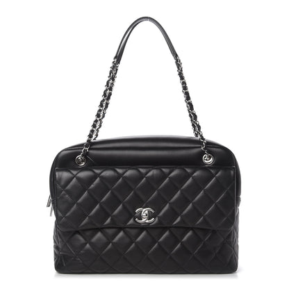 Chanel Lambskin Quilted Bowler Flap Shoulder Bag Black 1 of 14