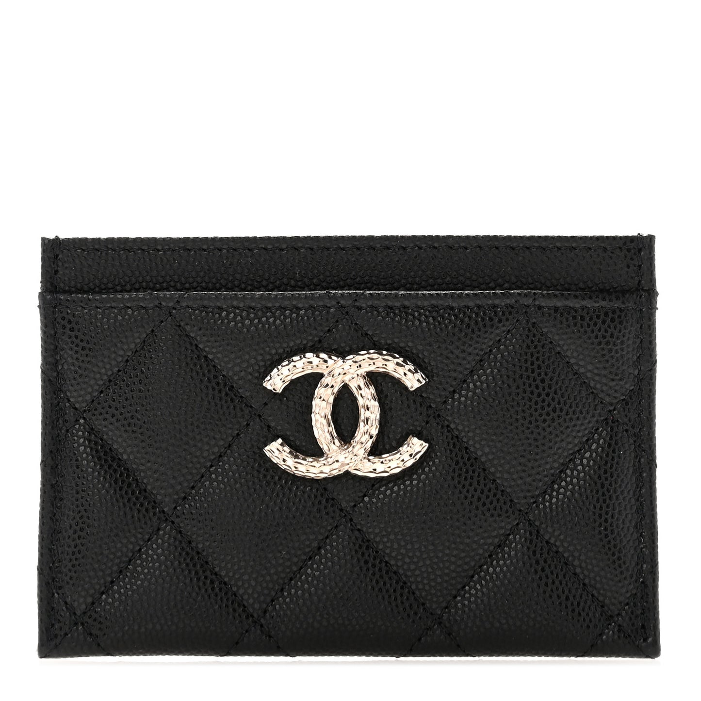 Caviar Quilted Hammered CC Card Holder Black