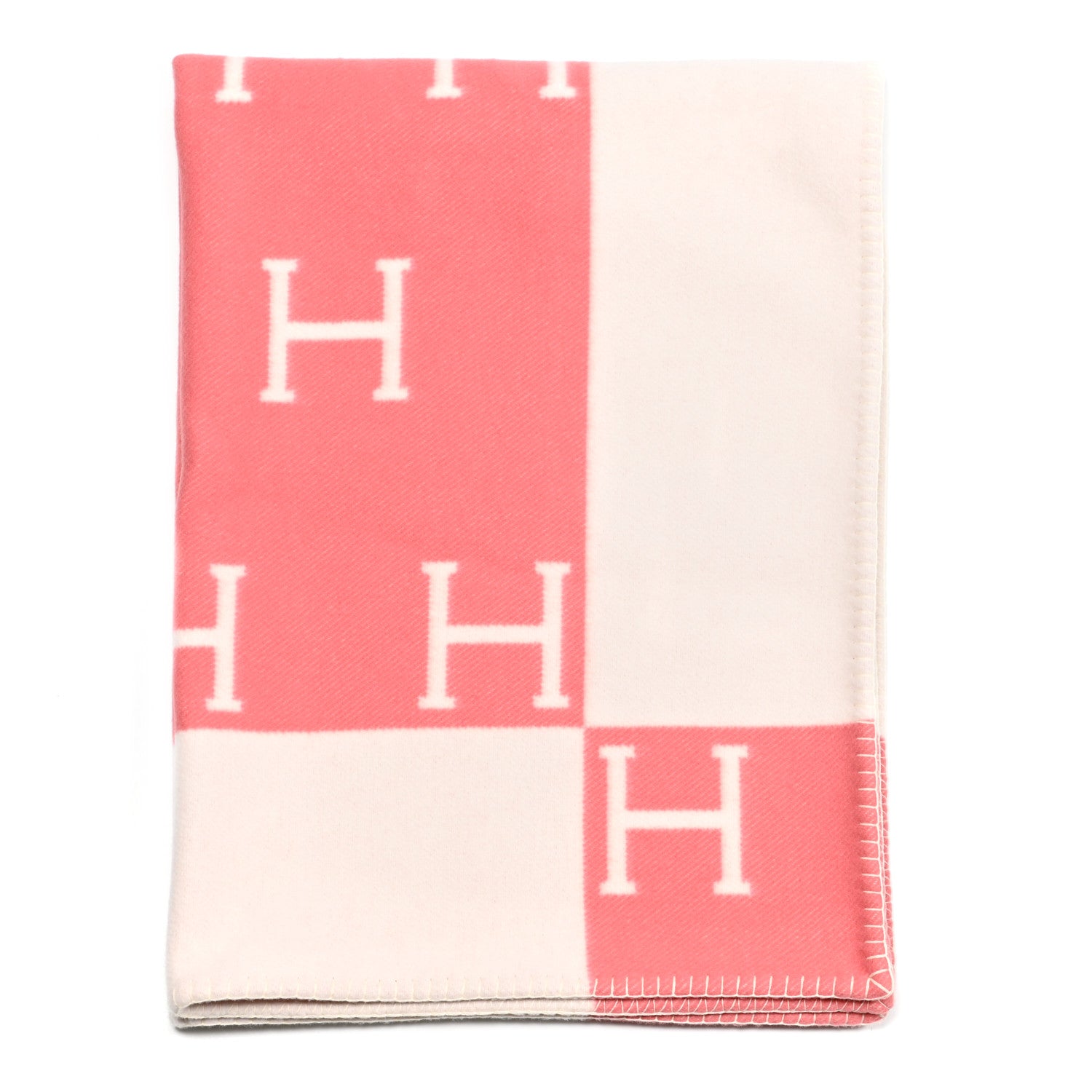 Hermes Wool Cashmere Avalon Baby Blanket Rose Airelle White 1 of 3