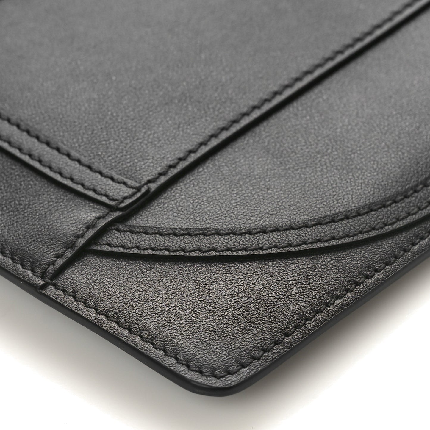 Calfskin VLogo Stitched Inlay Zip Pouch Black