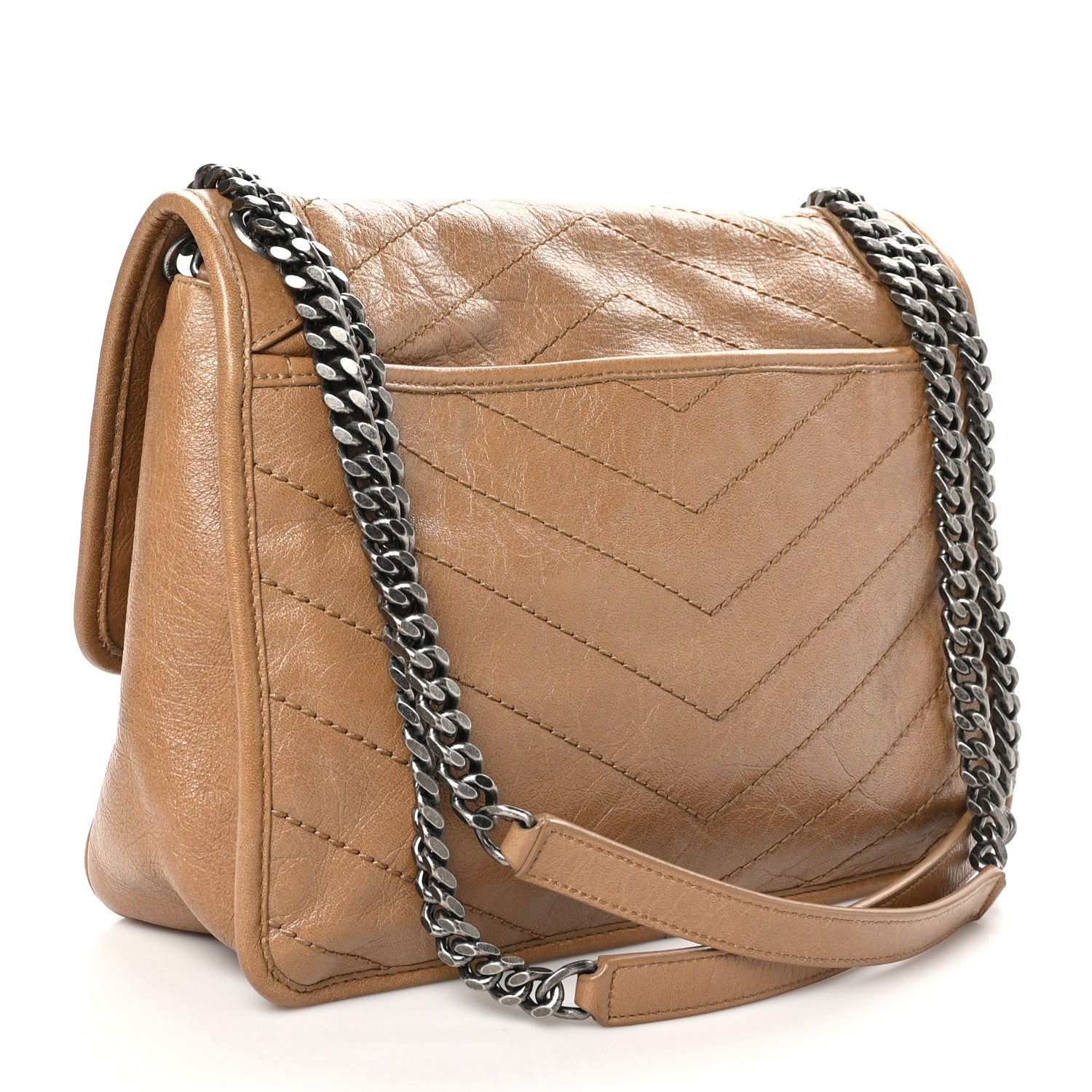 Saint Laurent Crinkled Calfskin Matelasse Monogram Medium Niki Chain Satchel Natural Tan 3 of 10