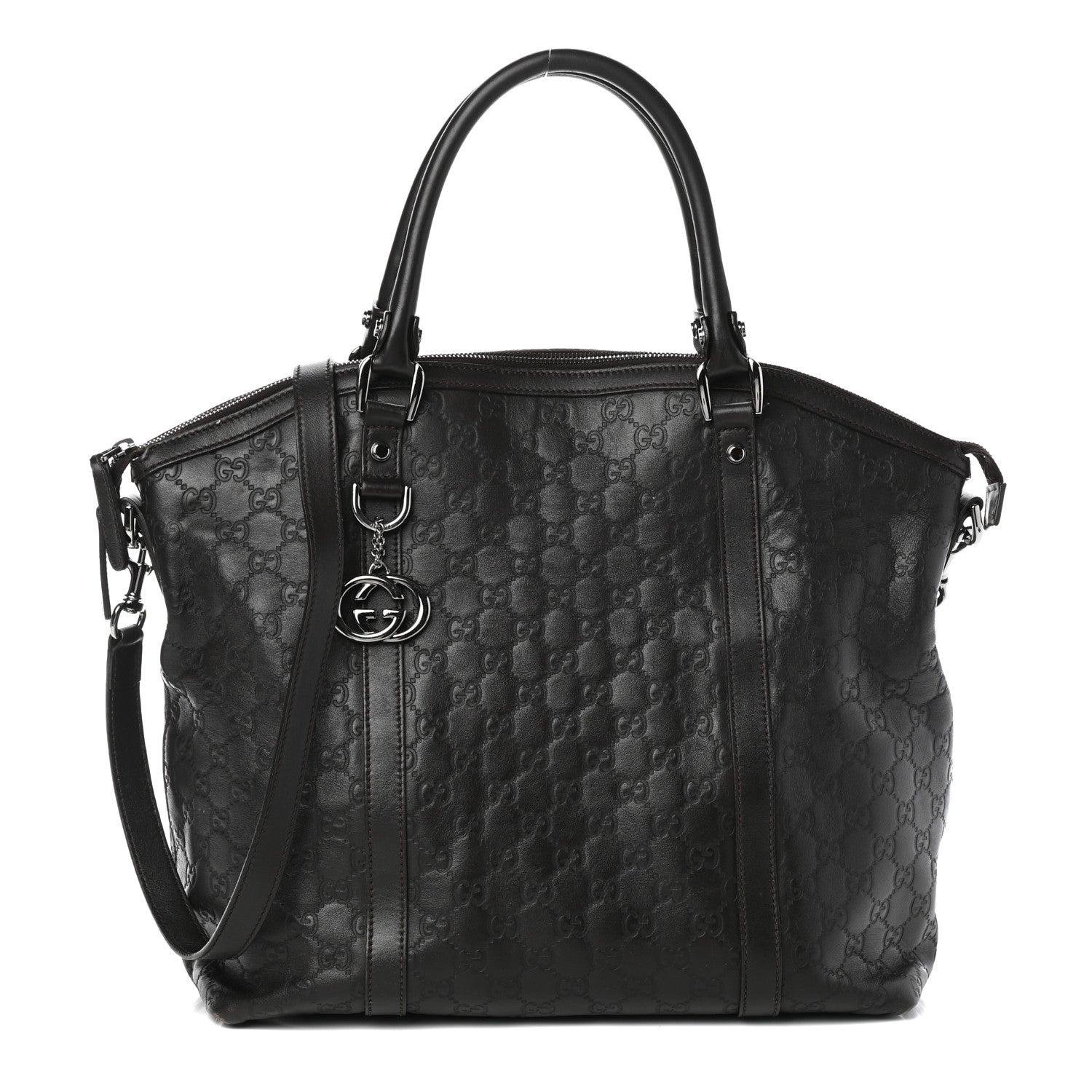Gucci Guccissima Large GG Charm Convertible Dome Satchel Dark Brown 1 of 8