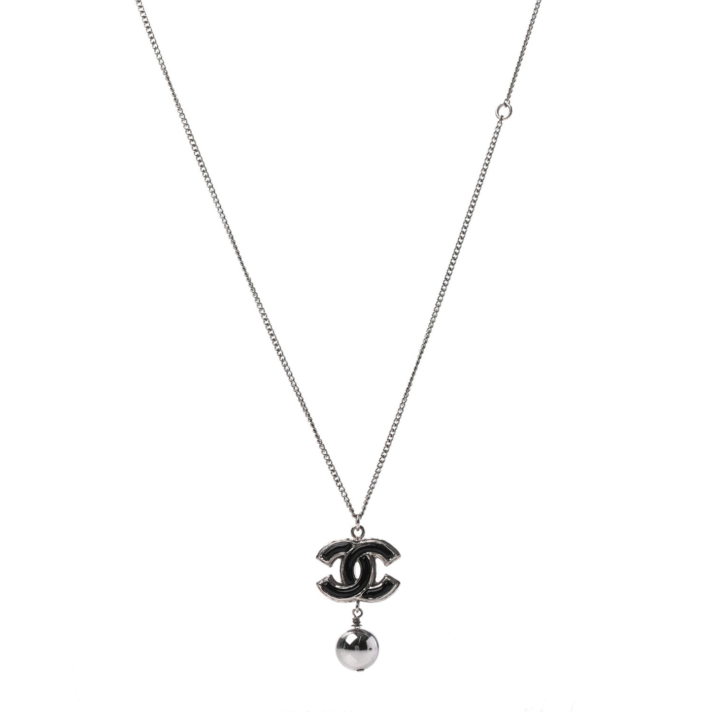 Pearl CC Drop Necklace Silver Black