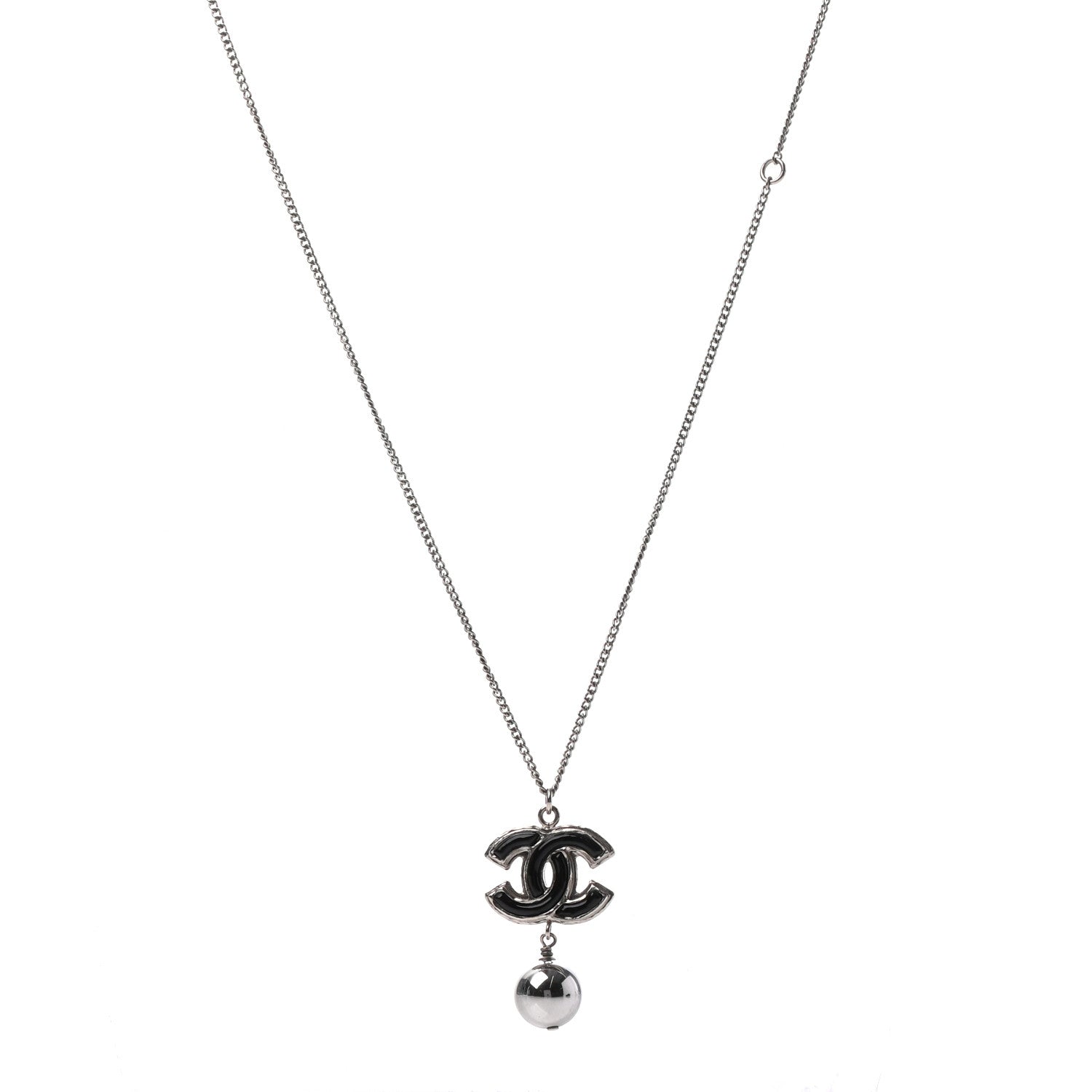 Chanel Pearl CC Drop Necklace Silver Black 1 of 5