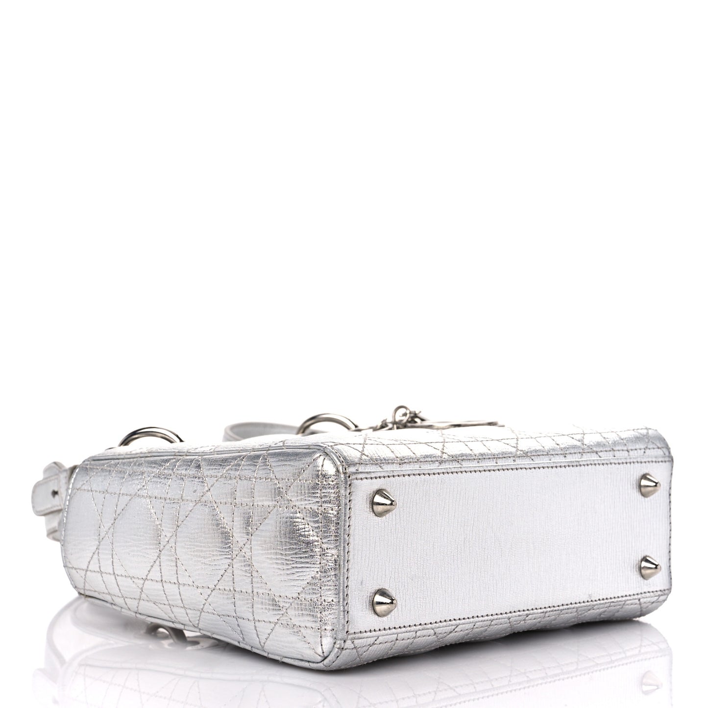 Metallic Grained Calfskin Cannage Small Lucky Badges My Lady Dior Silver
