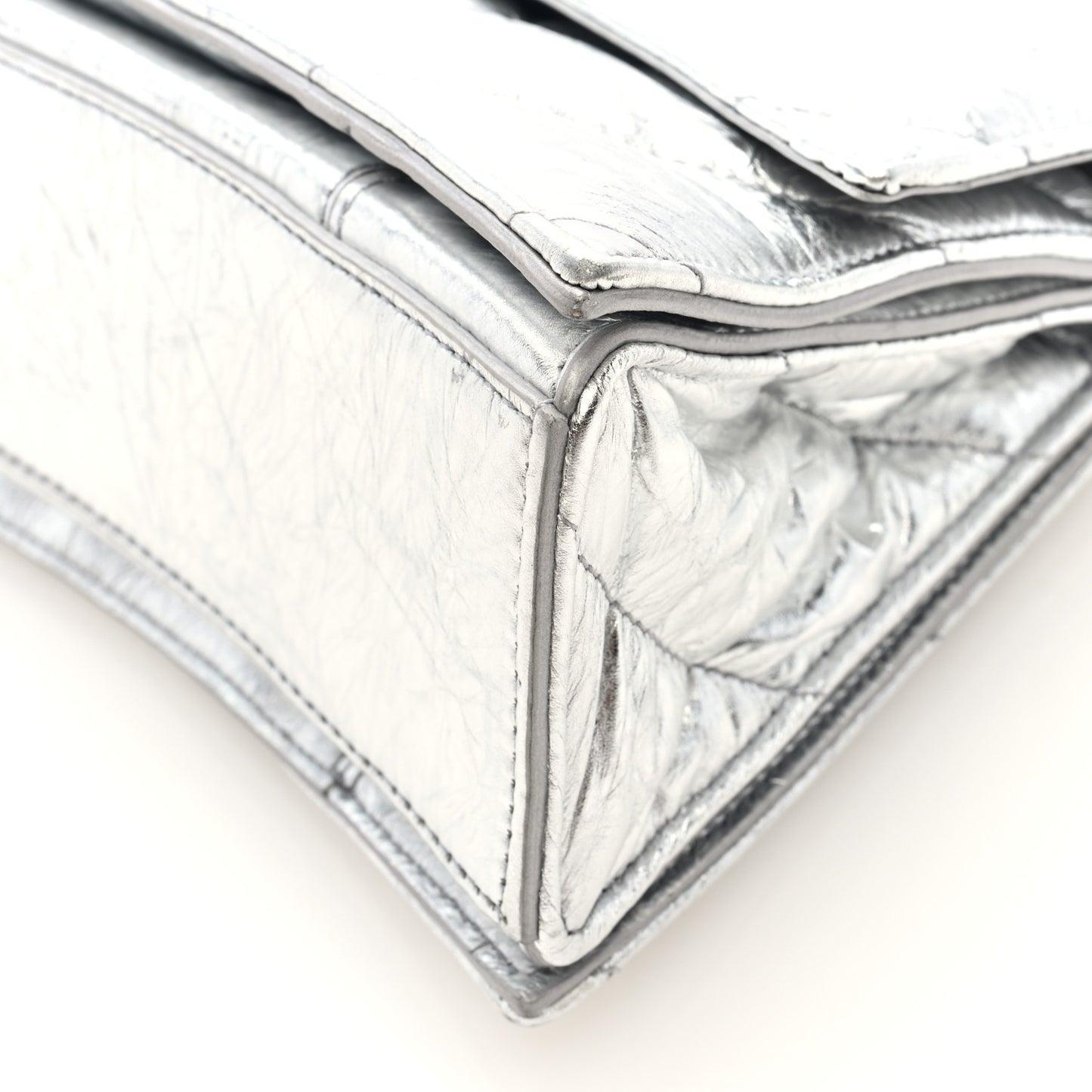 Crushed Calfskin Quilted Small Crush Chain Bag Silver