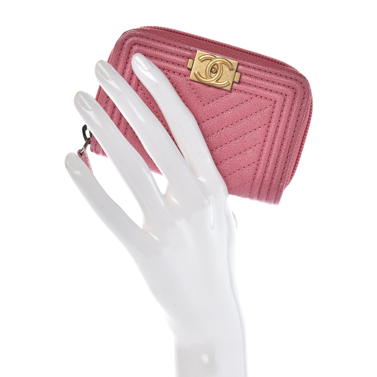 Chanel Caviar Chevron Zip Around Boy Coin Purse Wallet Dark Pink 2 of 8