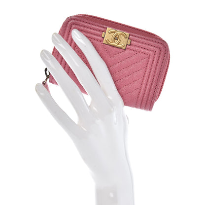 Chanel Caviar Chevron Zip Around Boy Coin Purse Wallet Dark Pink 2 of 8
