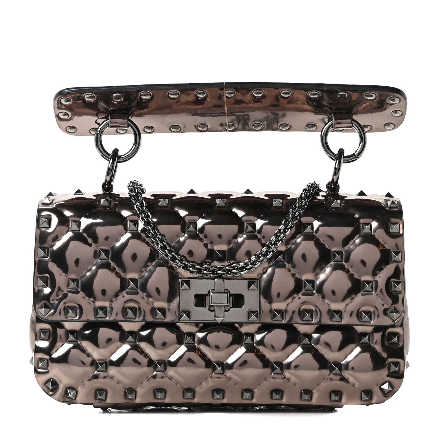 Metallic Patent Small Rockstud Spike Shoulder Bag Rutenio