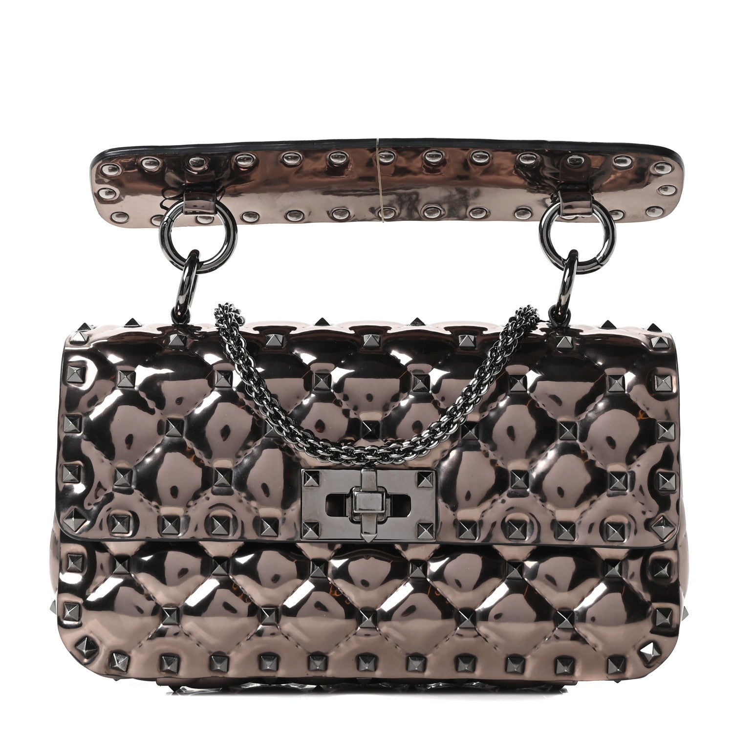 Valentino Garavani Metallic Patent Small Rockstud Spike Shoulder Bag Rutenio 1 of 9