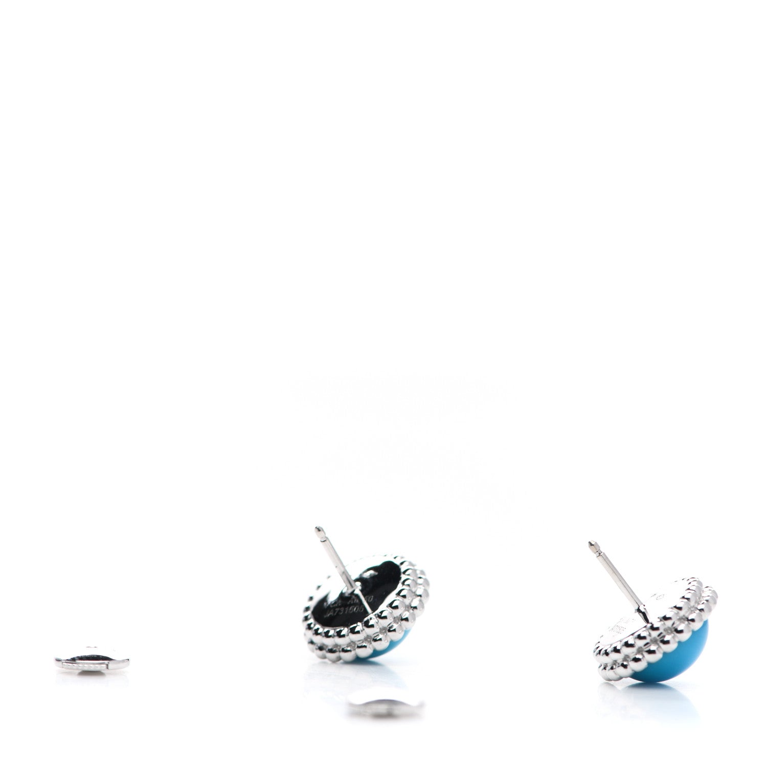 Van Cleef & Arpels 18K White Gold Turquoise Perlee Couleurs Earrings 3 of 6
