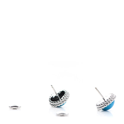 Van Cleef & Arpels 18K White Gold Turquoise Perlee Couleurs Earrings 3 of 6
