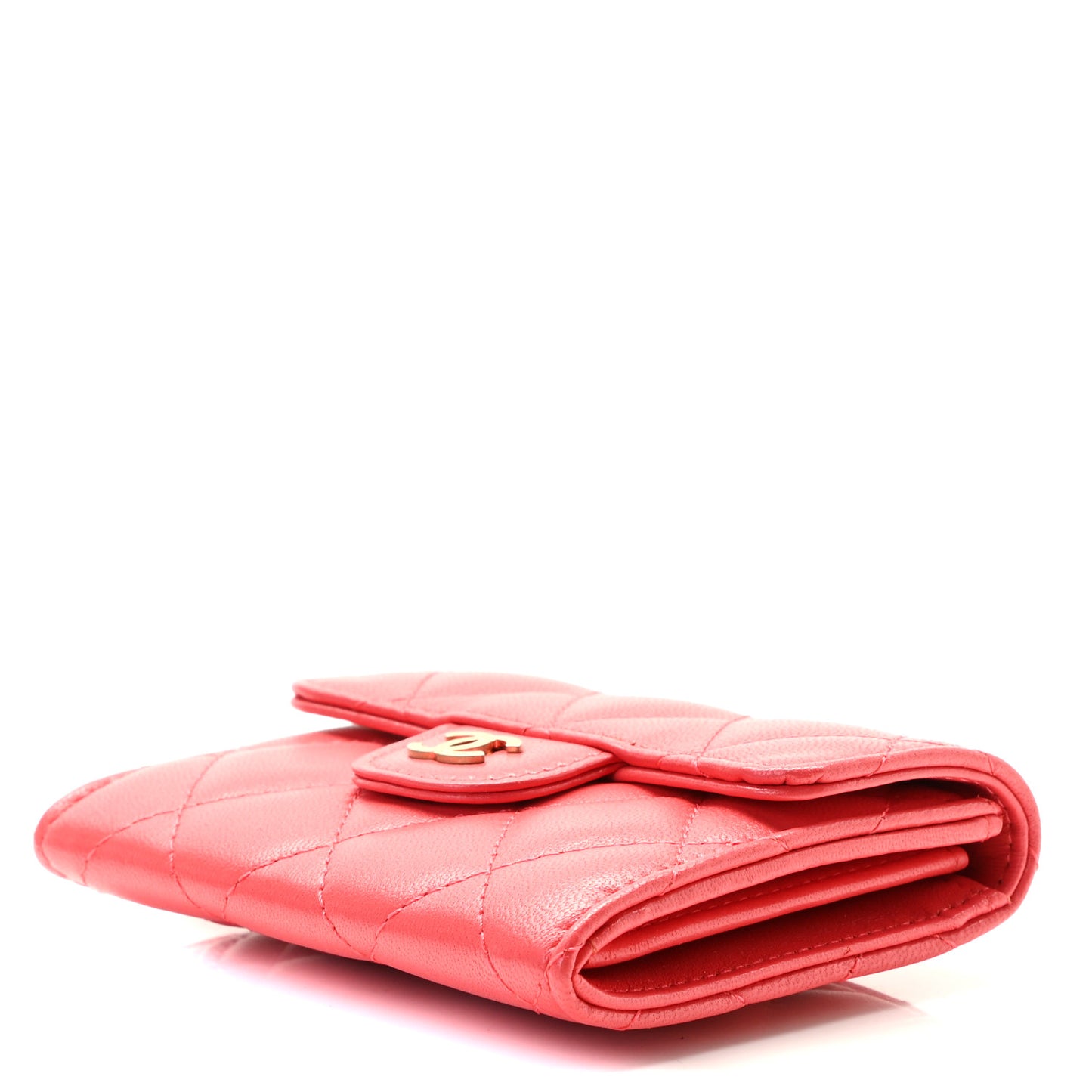 Lambskin Quilted Flap Card Holder Wallet Red